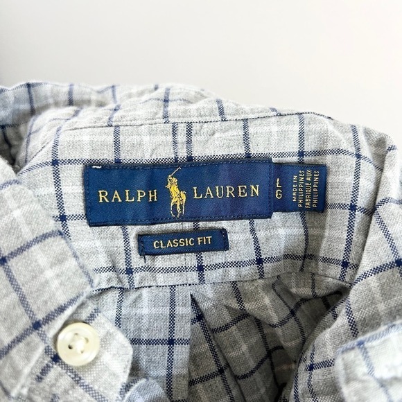 Ralph Lauren Button Down Shirt Men's Size L Gray Plaid Classic Fit Long Sleeve - Picture 5 of 6